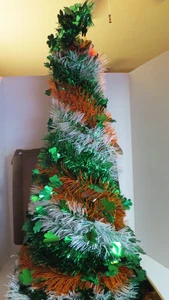 5ft St Patrick's Day Pop Up Artifical Tree with 60 LED Lights Green Orange White - Picture 1 of 6