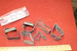 6 Vintage Tin Cookie Mold Cutter Antique Farm Kitchen Utensil Spade Diamond Axe - Picture 1 of 5