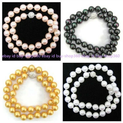 4 Color 8/10/12/14mm Sea Shell Pearl Round Beads Necklace 18-36'' (Not Pearl) - Image 1 of 4
