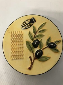 Garlic grater Plate 11cm handmade ceramic pottery - Nem - Yellow - Leaves - Picture 1 of 2
