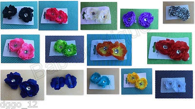 2Pc Mini Peony Flower clip set Piggytail Hair accessory Bow Baby Wedding Small - Image 1 of 4