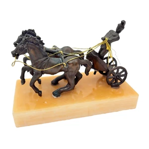 Roman Gladiator RICORDO DI ROMA Warrior in Chariot on Calcite Stone 2-Horse - Picture 1 of 6