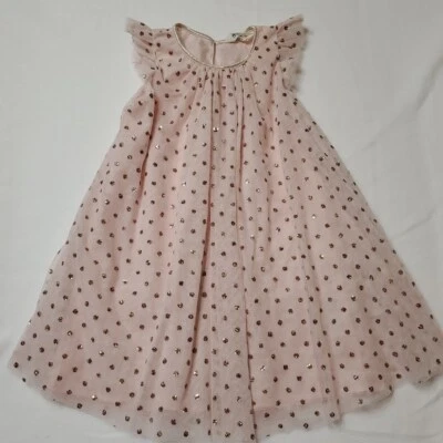 H&M Kids Girl's Trapeze Swing Dress Sz 6-7 Tulle pastel Pink With Rose Gold Dots - Image 1 of 4