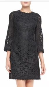 Kate Spade kleines schwarzes Spitzenkleid 3/4-Ärmel Quinn mit Schleife hinten Größe 498 $ - Bild 1 von 6