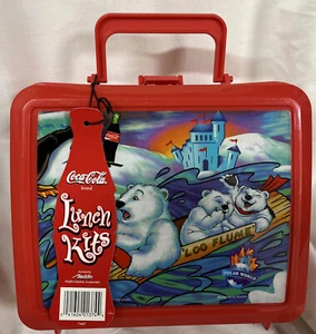 Vintage Coke Lunch Box & Thermos Aladdin Polar Bear World Coca Cola 1996 Red 263 - Picture 1 of 8