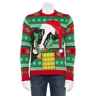 Mens Christmas Sweater Holiday Cow Ugly Santa Festive Fun Novelty Party - NWT - Image 1 of 2