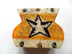 African Hand Made & Painted Wooden candle holder Beige/Yellow/Black - Picture 1 of 3