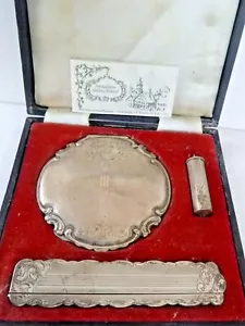 1939 Vintage Sterling Silver Vanity Set Compact Lipstick Comb Orig Box 196.7 Gm - Picture 1 of 11