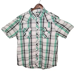Machine Plaid Western Rodeo Shirt Short Sleeve Button Up Casual Green Mens XXL - Picture 1 of 10