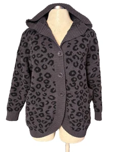Sweet Lovely by Jen Black Gray Leopard Oversize Cardigan Sweater Rockabilly Goth - Picture 1 of 5