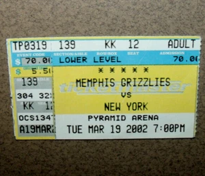 Memphis Grizzlies 3/19/2002 NBA Ticket Stub vs New York Knicks Allan Houston 26p - Picture 1 of 3