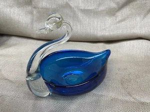 Glass Swan Figurine 7" x 4 1/2" about 6" tall Candy Dish Cool Blue Clear - Picture 1 of 12