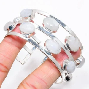 Bracciale fatto a mano in argento 925 con pietre di luna arcobaleno regolabile - Foto 1 di 3