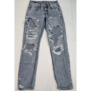 Pantalones de mezclilla American Eagle Tomgirl 00 THRASH desgastados lavado claro 100 % algodón ajuste mamá - Imagen 1 de 14