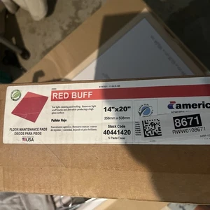 Americo 40441420 14" x 20" Buffing Pads Red 5 Count Box New Rectangle Scrubbing - Picture 1 of 4