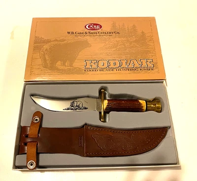 VINTAGE CASE XX THREE DOT KODIAK RED STAG HUNTING KNIFE SHEATH & BOX  ***NOS*** - Image 1 of 4