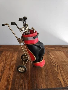 VINTAGE BAR/ DESK TOP GOLF BAG, WITH 12 CLUB STIRRERS 9" - Picture 1 of 3