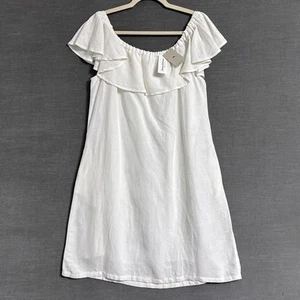 Tommy Bahama Dress L White Linen Off Shoulder Ruffle Vacation Beach Resort New - Picture 1 of 10
