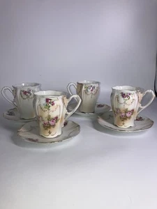 Antique Handpainted Germany Tea Cups Set 4 No Chips Gorgeous Rose Pattern - Picture 1 of 11