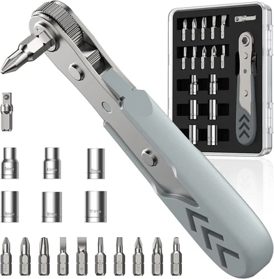 17in1 Right Angle Ratcheting Screwdriver Set, [Bearing Steel] 36-Tooth Mini Ratc - Image 1 of 4