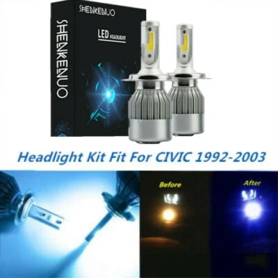 LED Headlight Kit H4 9003 8000K Ice Blue Hi/Low Bulbs for HONDA CIVIC 1992-2003 - Image 1 of 4