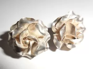 VINTAGE 8.7 GRAMS ART DECO STERLING SILVER EARRINGS ROSES DESIGN - Picture 1 of 6