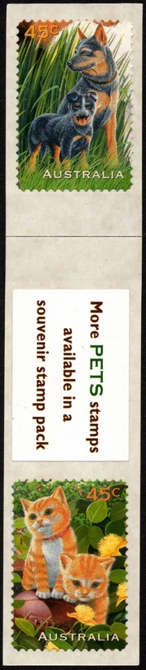 Australia Stamp Scott # 1562a NH - Kittens & Puppies Se-Tenant Pair with Label - Image 1 of 1