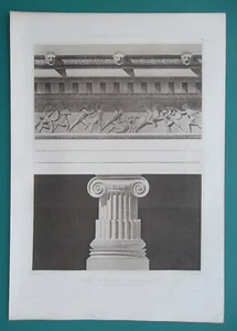 TURKEY Halicarnassus Mausoleum Relief & Ionic Capital - D'ESPOUY Antique Print - Picture 1 of 1