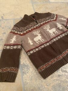 Janie and Jack Christmas Deer Fair Isle Wool Zip Sweater Jacket Boys Size 2T