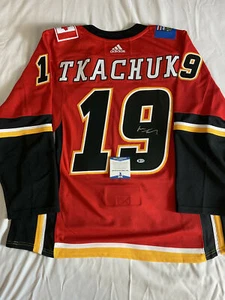 MATTHEW MATT TKACHUK SIGNED CALGARY FLAMES ADIDAS JERSEY BECKETT BAS COA T17906 - Picture 1 of 5