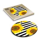 1 x Boxed Round Coasters - Artistic Sunflower Stripy Pattern #14848
