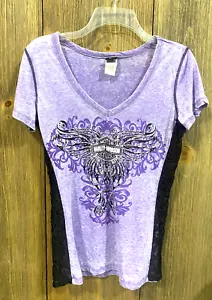 Women's Harley Davidson Short Sleeve T-Shirt Medium Purple Studded Michigan - Picture 1 of 4