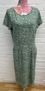 Boden Dress UK 16L Green Floral Jersey Midi Stretchy Pockets Casual  - Picture 1 of 9
