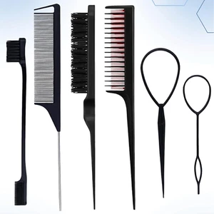 6-teiliges Haarstylingkamm-Set, Neckbürste, Rattenschwanz Kantenbürste, Doppelkopf - Bild 1 von 12
