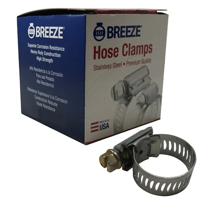 BREEZE Box of 10 SAE #8 Stainless Steel 1/2 to 29/32 Worm Gear Hose Clamp 1/2 Band USA