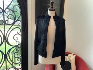 Suéter Vintage Piel de Conejo Cremallera Genuino Pelo Negro Lauren Hansen Acanalado Tejido Cremallera - Imagen 1 de 7