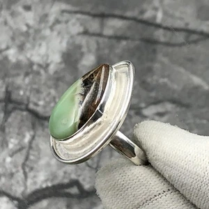 Gift For Her Natural Bio Chrysoprase Statement Ring Size 7.75 925 Silver - Picture 1 of 6