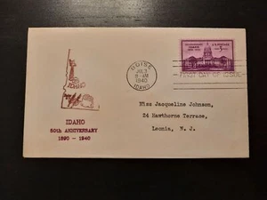 1940 FDC Idaho Statehood Anniversary Illustrated Cachet Boise ID Leonia NJ - Picture 1 of 2