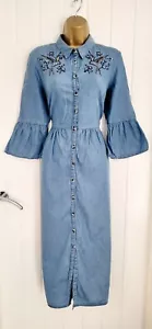 ROMAN size 12 lightweight soft denim 3/4 sleeved beaded shirt dress spring VGC - Picture 1 of 5