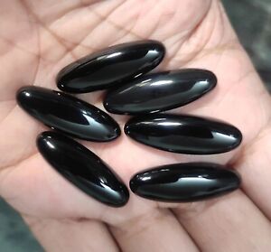 Natural Black Onyx Long Oval Cabochon 5x10mm To 12x24mm Wholesale Loose Gemstone