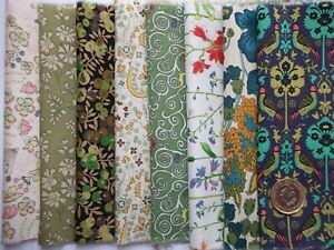 8 pieces of Liberty Tana Lawn  MAINLY FLORAL - GREENS  Scrap Pack  Size 6’’x 9”