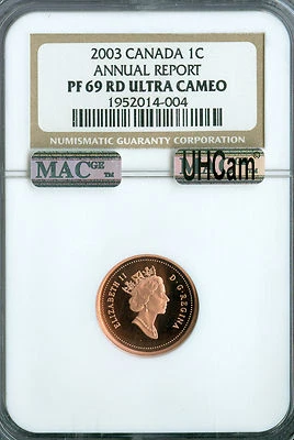 2003 CANADA ANNUAL 24K GOLD LEAF CENT NGC PF69 RD MAC ULTRA HEAVY CAM SPOTLESS * - Image 1 of 4