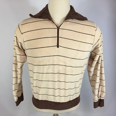 Vintage Velvet Velour 70s Polo Retro Atomic Mod Hippy Surf Stripe Polo Shirt USA - Image 1 of 4