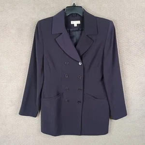 Lord & Taylor Jacket Womens 10 Blue Blazer Double Breasted Long Polyester - Picture 1 of 11