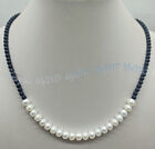 Collier perles rondes naturelles 7-8 mm blanc d'eau douce 4 mm agate noire 14-32"