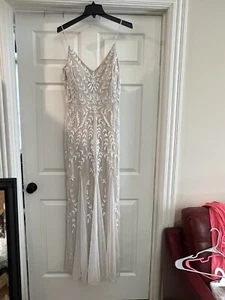 Beaded Sheath Fitted prom/Wedding Dress Gown, Light beige size 8 Prom - Picture 1 of 7