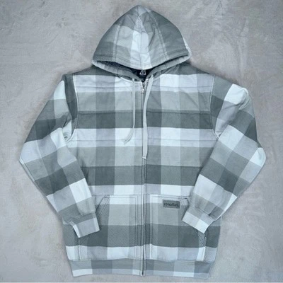 Vintage Y2K Matix Asher Quilted Fleece Gray/White Jacket Hoodie Zip Up Large - Image 1 of 4