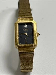 Orologio Citizen Quarzo Tono Oro Quadrante Nero Pietra Singola Donna 2250 Ha Bisogno Batteria - Foto 1 di 20