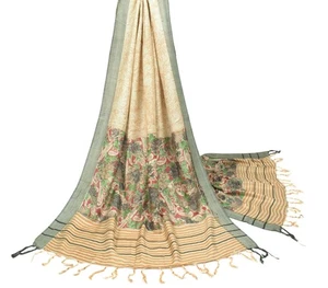 Sushila Vintage Cream Woven Dupatta Pure Woolen Printed Soft Wrap Long Stole - Picture 1 of 9