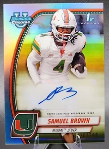 Samuel Brown /299 2024 Bowman Chrome U 1st Auto Silver Refractor Miami Hurricane - Picture 1 of 2